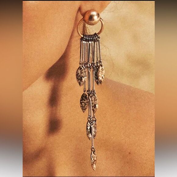 Gold and Silver Leaf Dangle Earrings A1240 - Picture 1 of 4